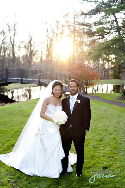 Bride and groom wedding day portrait outdoors
