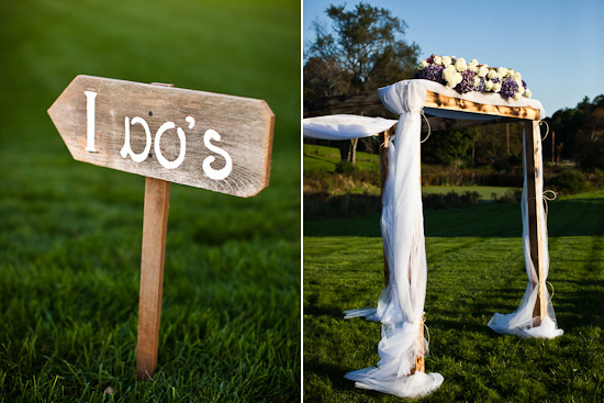 Rustic wooden I do's sign and wedding arch