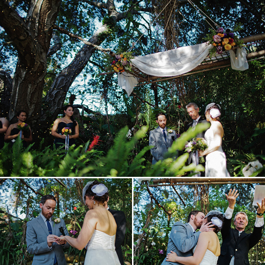 Outdoor wedding ceremony under a tree canopy