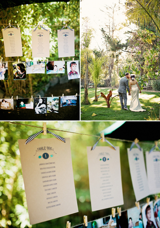 Rustic wedding seating chart with photos