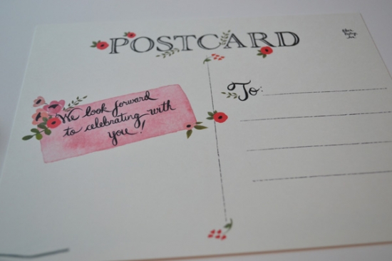 Floral postcard design: We look forward to celebrating with you!