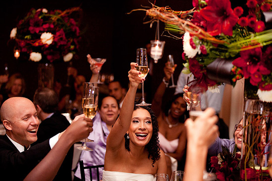 Wedding guests toasting with champagne