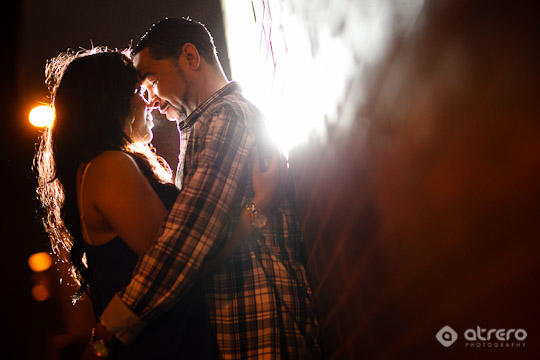 Romantic couple embracing in a warm light, soft and tender