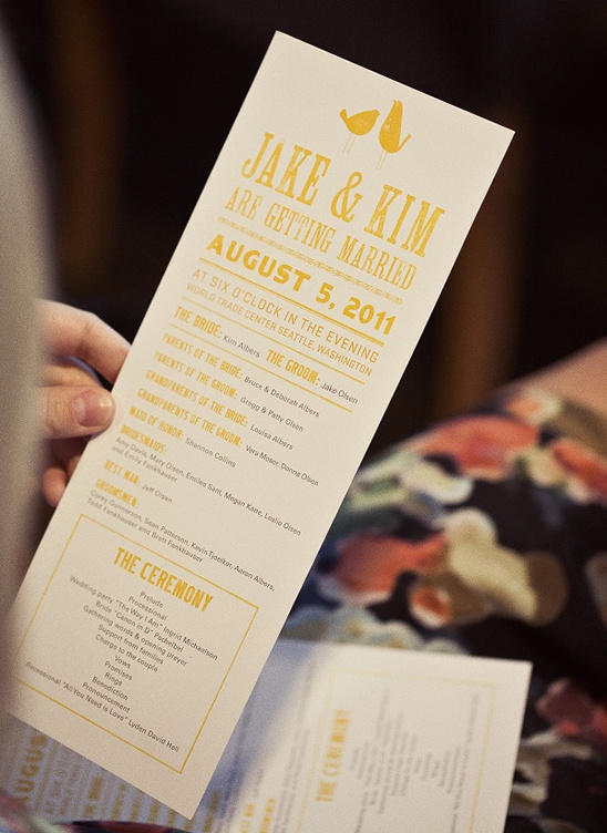 Wedding program for Jake and Kim's wedding on August 5, 2011