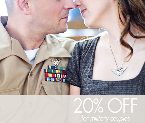 Military couple embraced, offering 20% off discount promotion