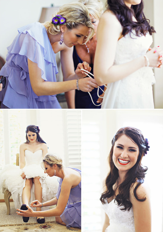 Bride and bridesmaids prepare for wedding day
