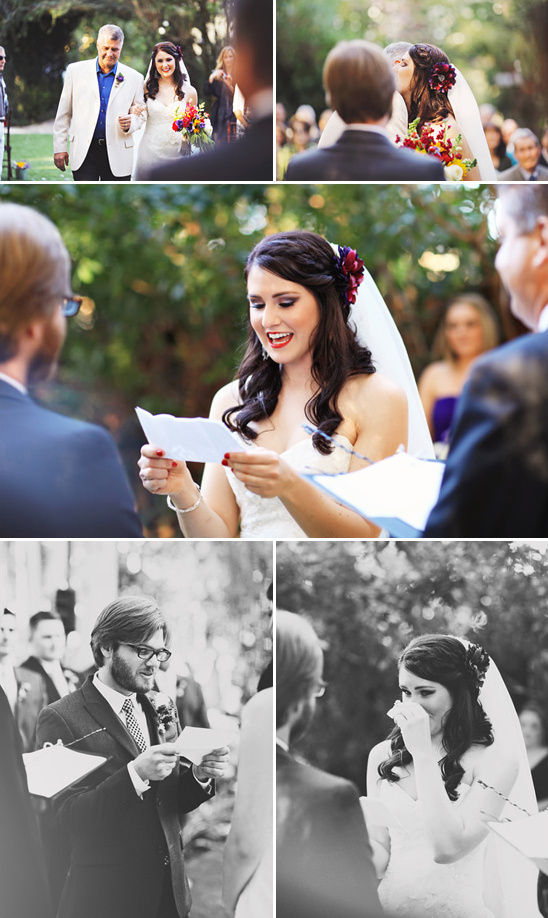 Bride and groom exchanging vows at outdoor wedding