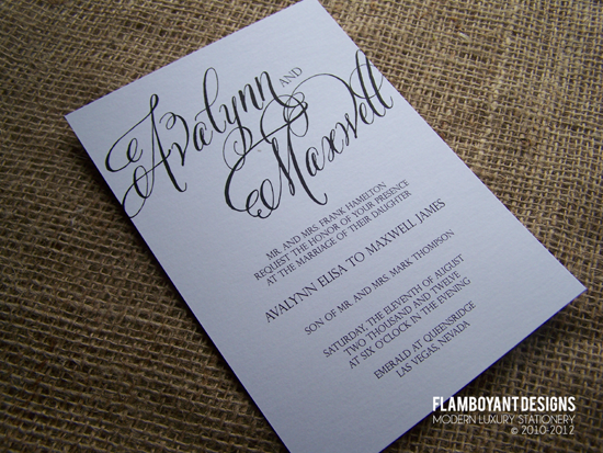 Chic Calligraphy Wedding Invitations by Flamboyant Designs