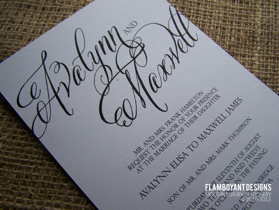 Chic Calligraphy Wedding Invitations by Flamboyant Designs