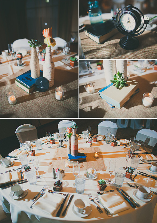 Rustic book themed wedding table decorations