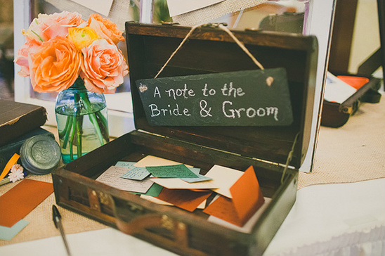 Rustic wedding guest book with flowers and handwritten notes