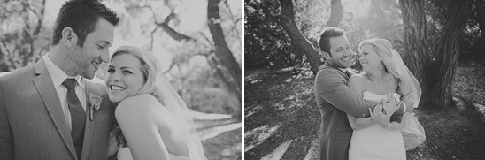 Black and white photo of a smiling bride and groom