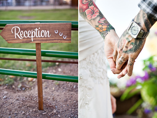 Wooden reception sign at wedding