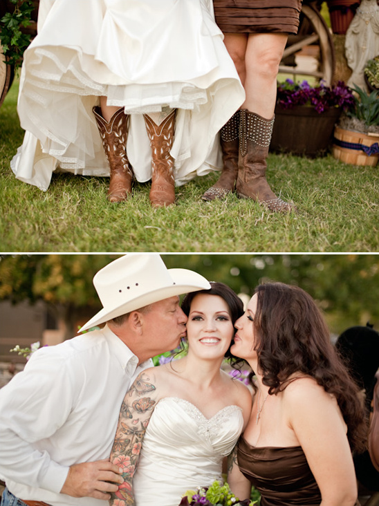Bride in cowboy boots, family, wedding