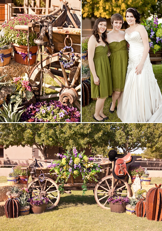 Rustic wedding decorations, wagon, bridesmaids