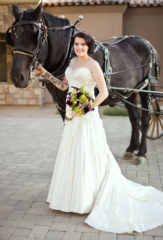 Bride in white dress with horse