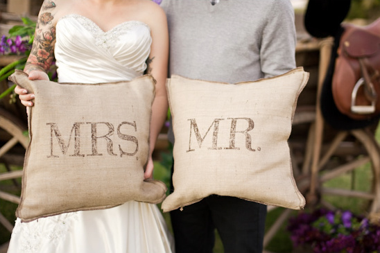 Rustic wedding pillows MRS and MR