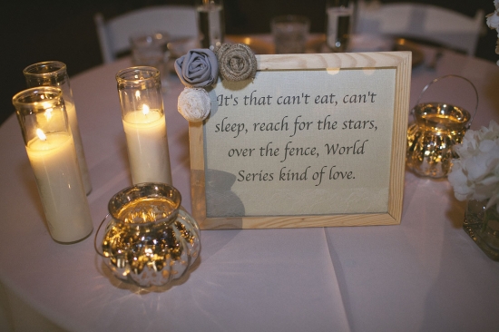 Candles and love quote sign on wedding table decor