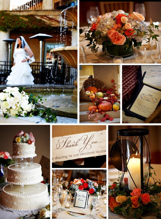 Elegant wedding details including a bride, cake, and floral decor