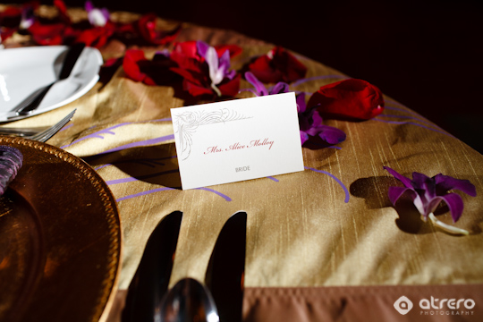 Elegant wedding table setting with floral details and place card