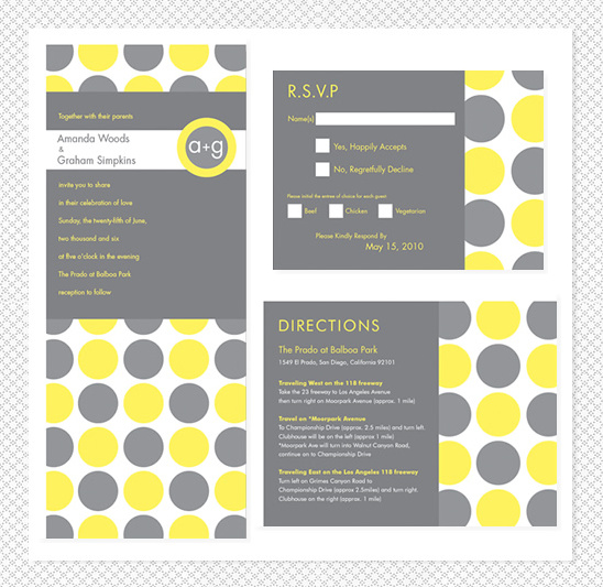 Gray and yellow wedding invitation suite design