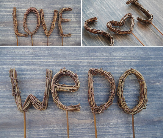 Rustic twig wedding decorations love story We Do