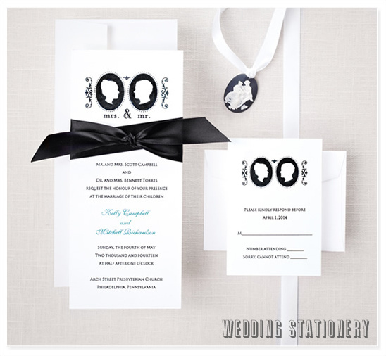 Elegant wedding invitation with cameo silhouettes design