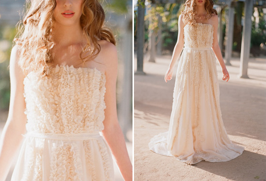 Elegant ruffled strapless wedding gown