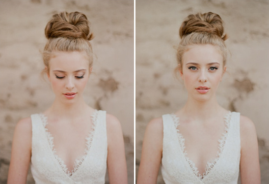 Woman with high bun and elegant makeup