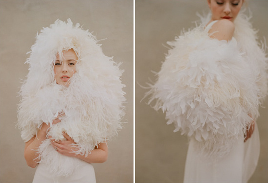 Elegant white feather bridal shawl