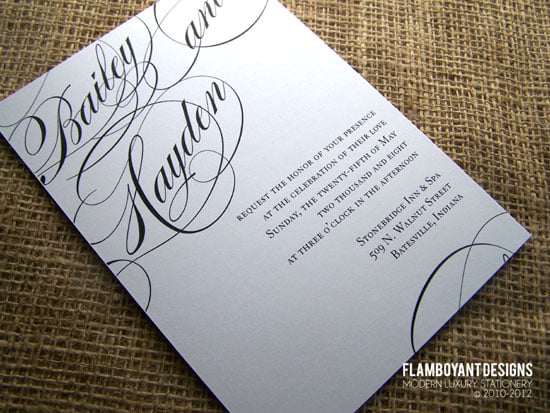 Fancy Script Calligraphy Wedding Invitations -Flamboyant Designs