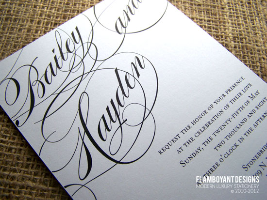 Fancy Script Calligraphy Wedding Invitations -Flamboyant Designs