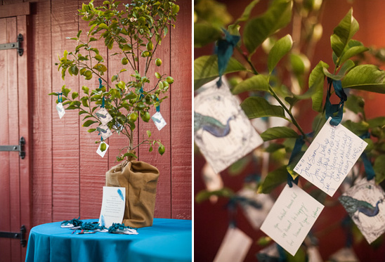 Lemon tree with wishes at a wedding reception venue
