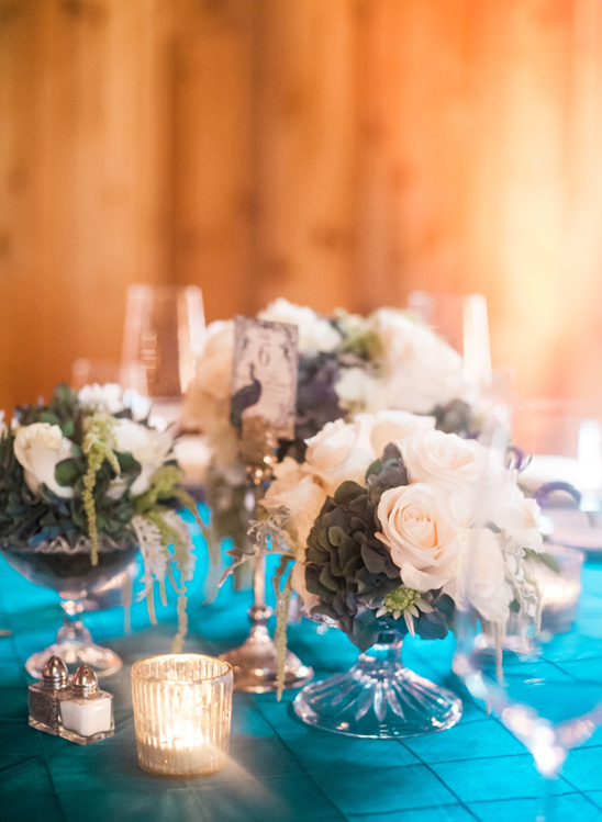 Wedding table with flower centerpiece candle and place card