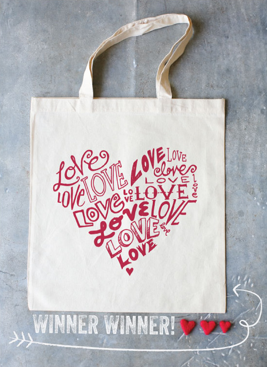 Love tote bag with winner winner caption Valentines gift