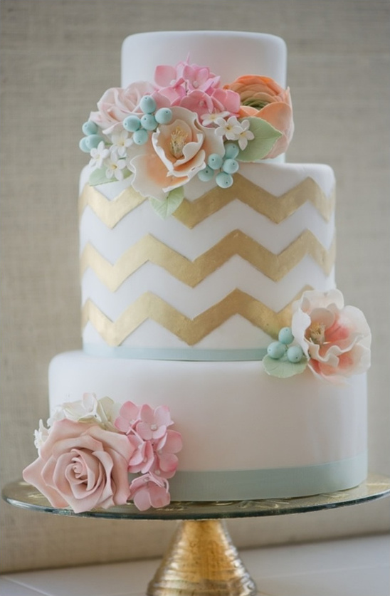 Pretty pastel wedding cake with flowers