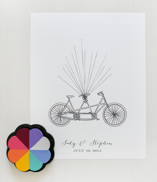 Tandem bike wedding guest book print