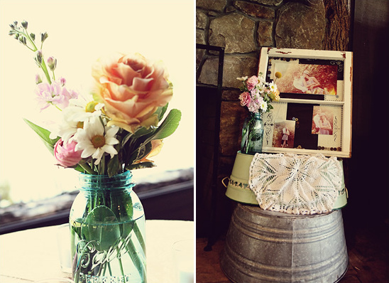 Rustic floral arrangement in mason jar