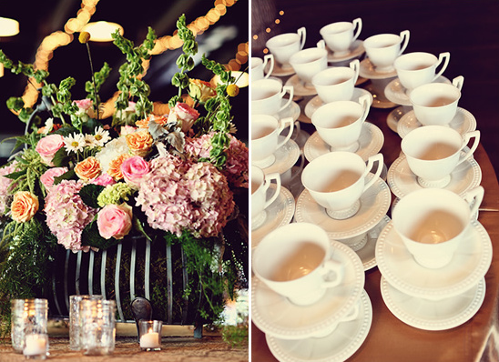 Pretty floral arrangement and teacups