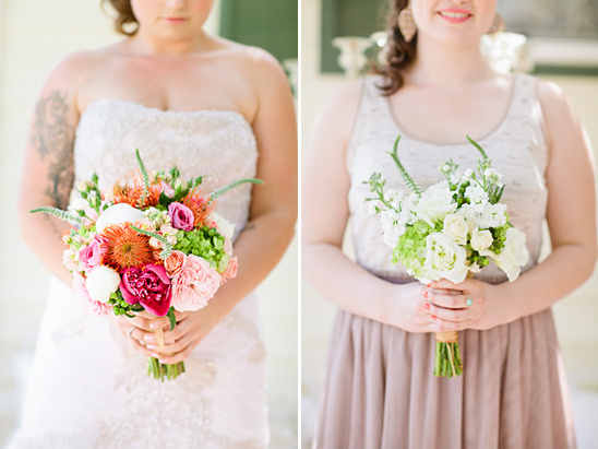 Colorful bridal bouquet and bridesmaid bouquets