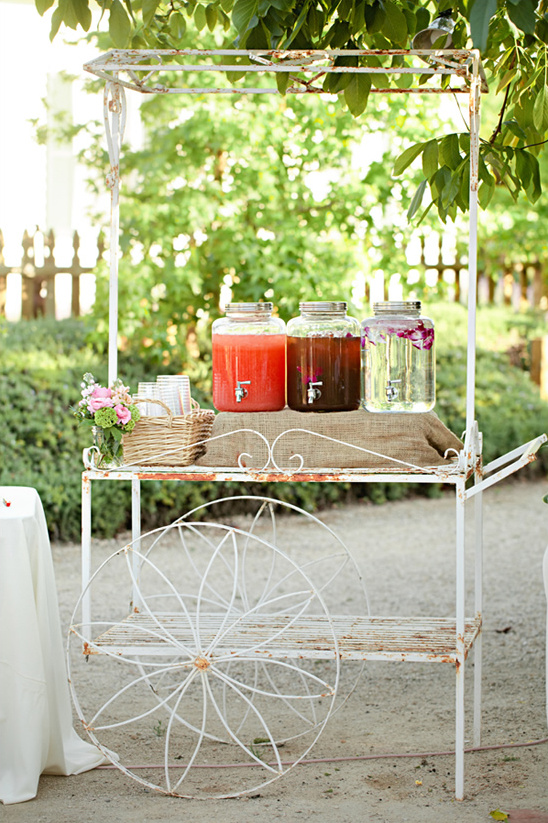 Rustic beverage cart with refreshing drinks