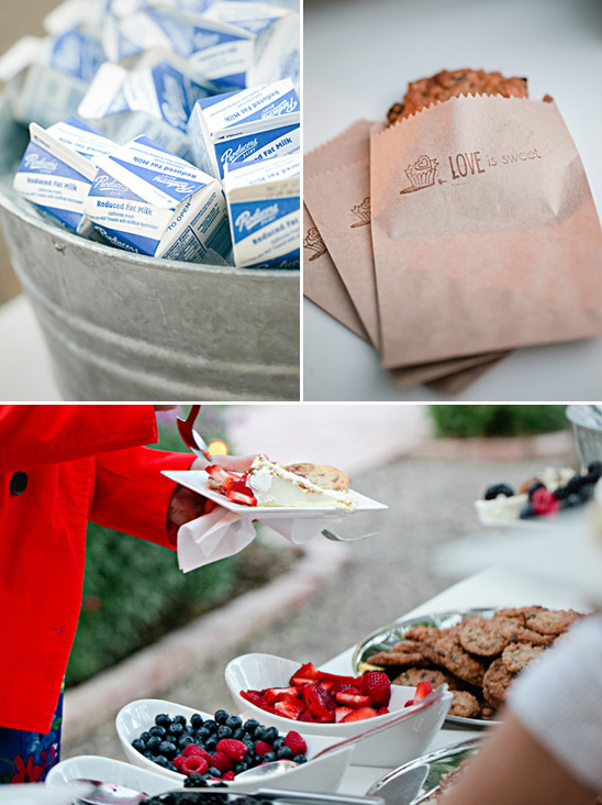 Wedding dessert buffet with milk boxes and cookies