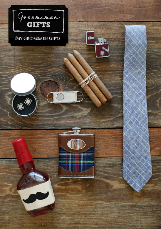 Groomsmen gifts: cigars, flask, tie, and more