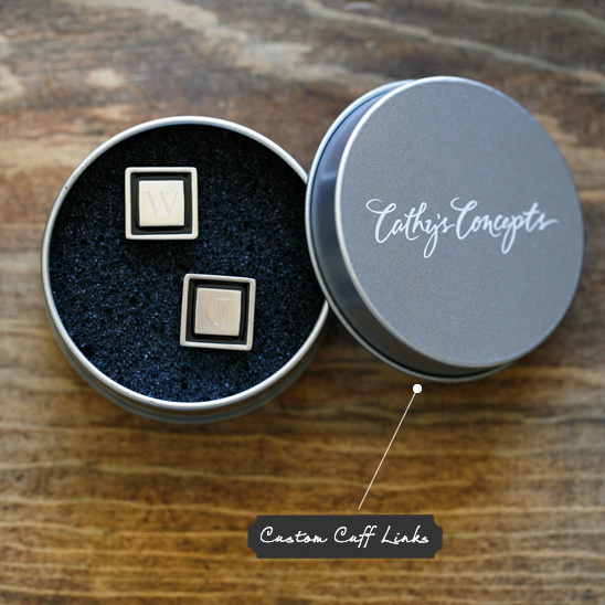 Custom cufflinks in a silver tin box