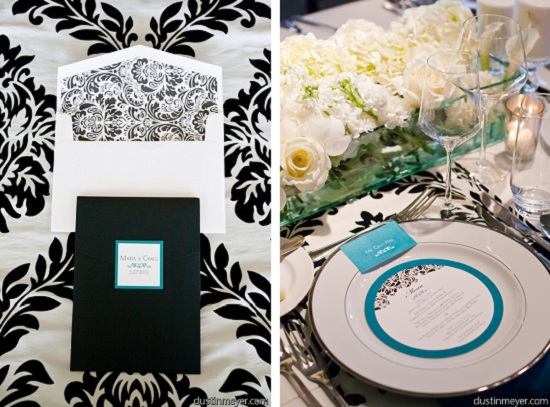 Black and Blue Damask Wedding