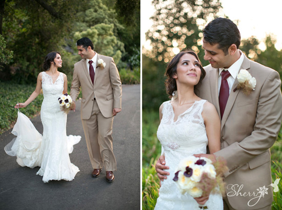 Romantic Arboretum + Botanical Garden Wedding: Tan and Maroon