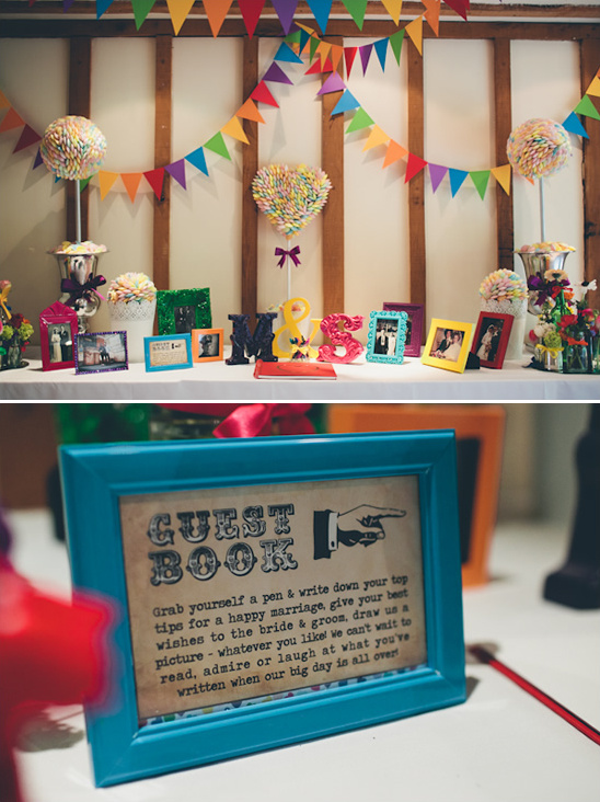 Wedding decorations with a guest book inviting to write