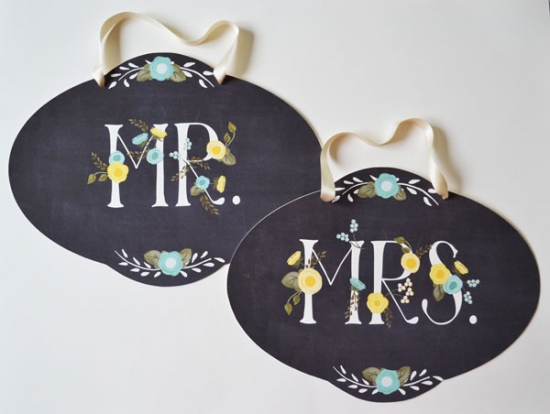 Aqua and Yellow Mr. and Mrs. Wedding Signs