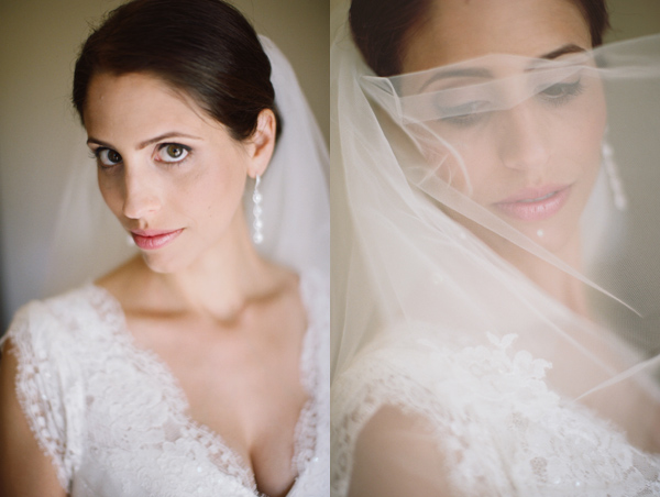 Bride in a white lace dress and veil, looking beautiful