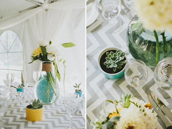 Elegant wedding table setting with flowers and succulents